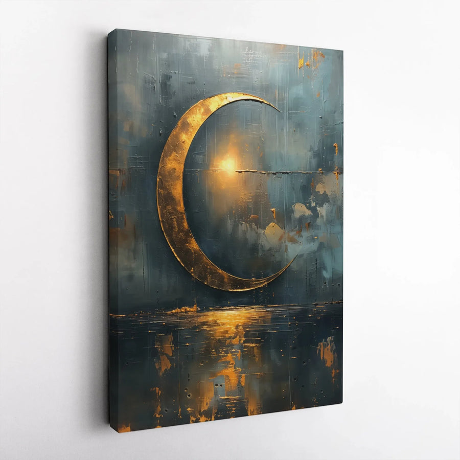 Abstract Golden Moon Canvas Wall Art | Celestial Sunset Reflection Print | Premium 1.25 Inch Gallery Wrap | Modern Home Decor Gift