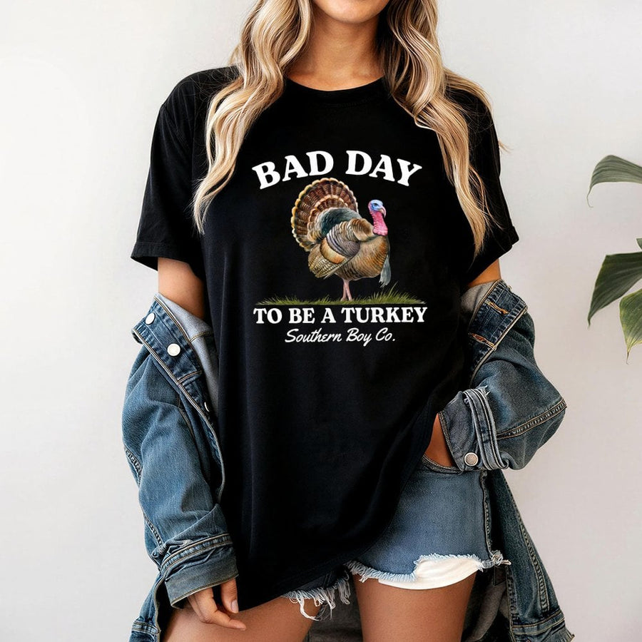 Bad Day To Be A Turkey T-Shirt | Funny Thanksgiving Graphic Tee | Premium 100% Cotton | Thanksgiving Gift for Men and Women