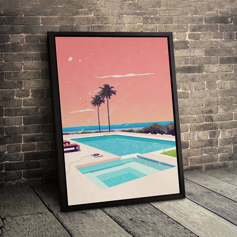 Retro Poolside Canvas Art | Palm Tree Aesthetic Wall Decor | Premium Fade-Resistant Gallery Wrap | Modern Summer Home Gift