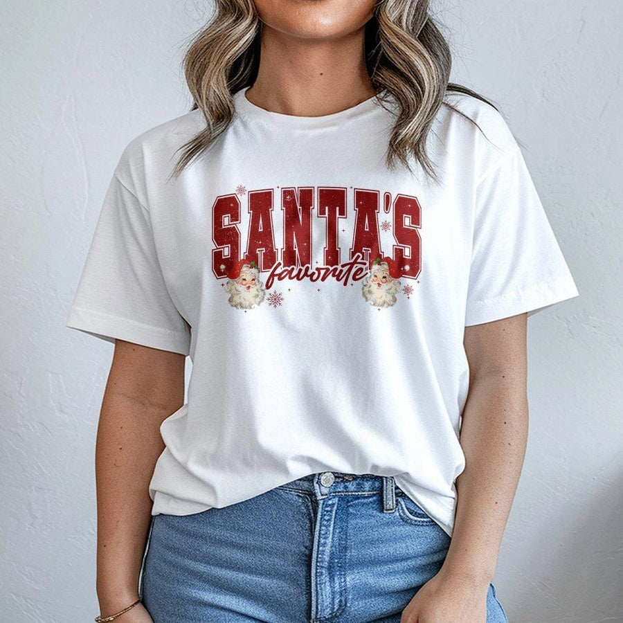 Santa's Favorite T-Shirt | Retro Vintage Graphic Christmas Design | Premium Soft Cotton | Holiday Gift for Family and Friends