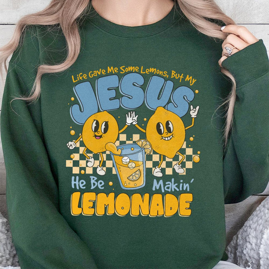 Jesus Lemonade Sweatshirt | Retro Christian Graphic Tee | Premium Cotton-Poly Blend | Encouraging Faith-Based Gift For Believers