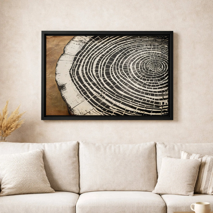 Abstract Tree Ring Wall Art | Monochrome Concentric Wood Grain Print | Premium Gallery Wrapped Canvas | Modern Minimalist Home Decor Gift