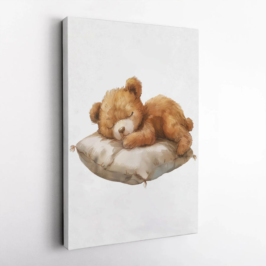 Sleeping Teddy Bear Canvas Art | Watercolor Nursery Wall Decor | Premium 1.25-Inch Thick Gallery Wrap | Cute Baby Room Gift