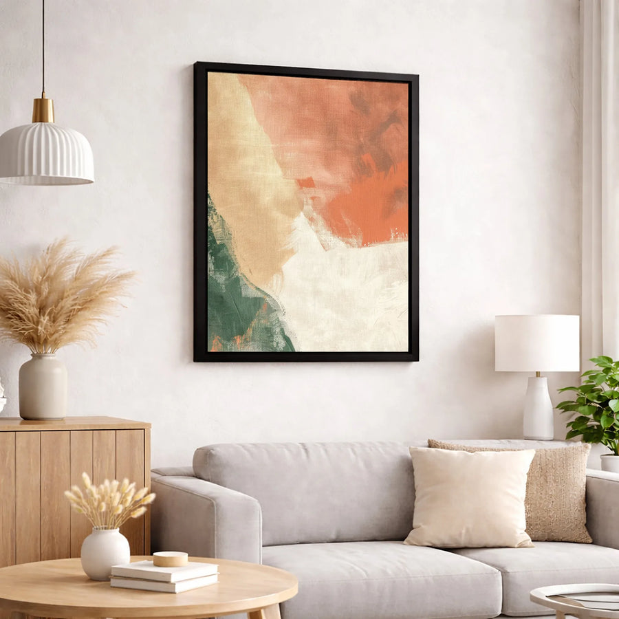Abstract Canvas Wall Art | Terracotta Green and Beige Brushstrokes | Premium Gallery Wrapped Decor | Modern Home Office Living Room Wall Decor