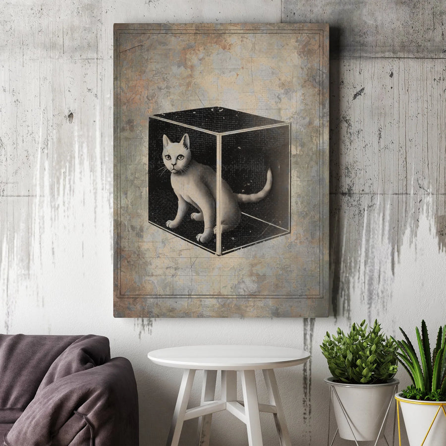 Schrödinger's Cat Canvas Print | Science Concept Wall Art | Premium Fade-Resistant Gallery Wrap | Gift for Physicists and Cat Lovers