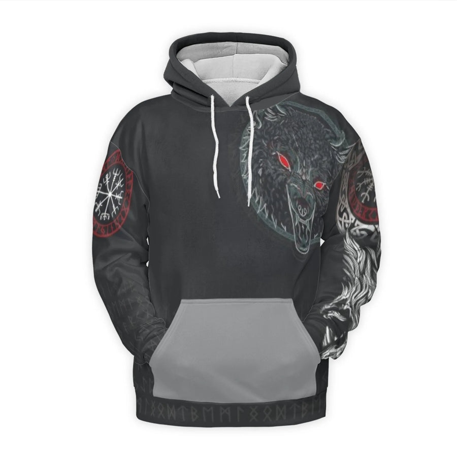 Viking Fenrir Wolf Hoodie | Norse Mythology Runes 3D Graphic | Soft Brushed Fleece Polyester | Unisex Gift for Heathens and Myth Lovers