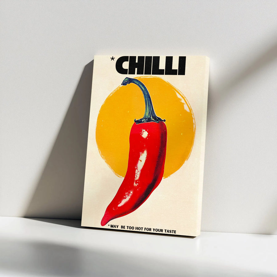 Vintage Chilli Poster Canvas Wall Art | Retro Pop Art Kitchen Print | Premium Gallery Canvas | Unique Decor Gift for Foodie or Chef