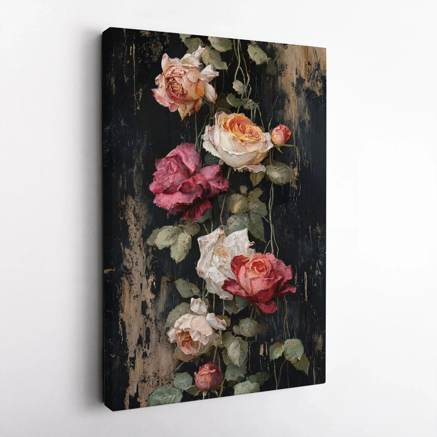 Vintage Rose Canvas Art | Dark Floral Painting Print | Premium Thick Gallery Wrapped Canvas | Romantic Home Decor Gift