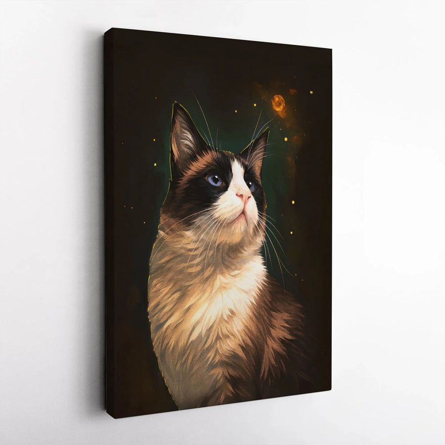 Snowshoe Cat Canvas Wall Art | Cosmic Galaxy Portrait with Blue Eyes | Premium Gallery Wrap Print | Whimsical Pet Lover Gift for Home Decor