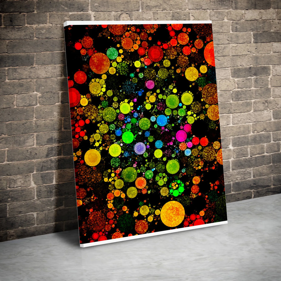 Abstract Circle Art Vertical Canvas | Vibrant Psychedelic Bubble Print | Thick Gallery Wrap Premium Canvas | Modern Living Room & Office Decor Gift