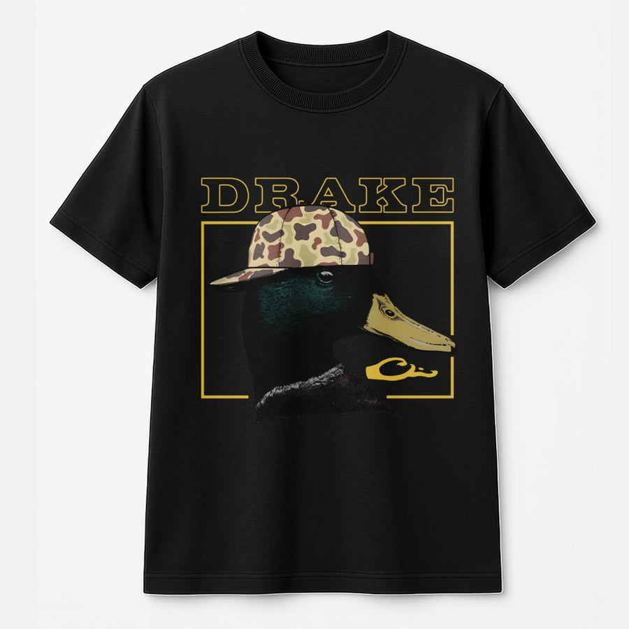 Duck Hunting T-Shirt | Mallard in Camo Hat Retro Graphic | 100% Cotton Premium Apparel | Gift for Outdoorsman and Waterfowl Hunter