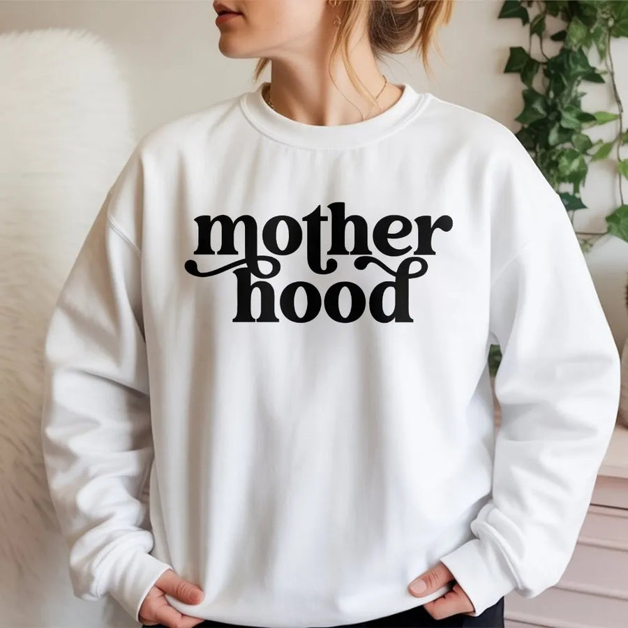 Retro Motherhood Sweatshirt | Groovy Typography Mama Sweatshirt | Soft Cotton Blend | Trendy Mothers Day Gift for New Mom