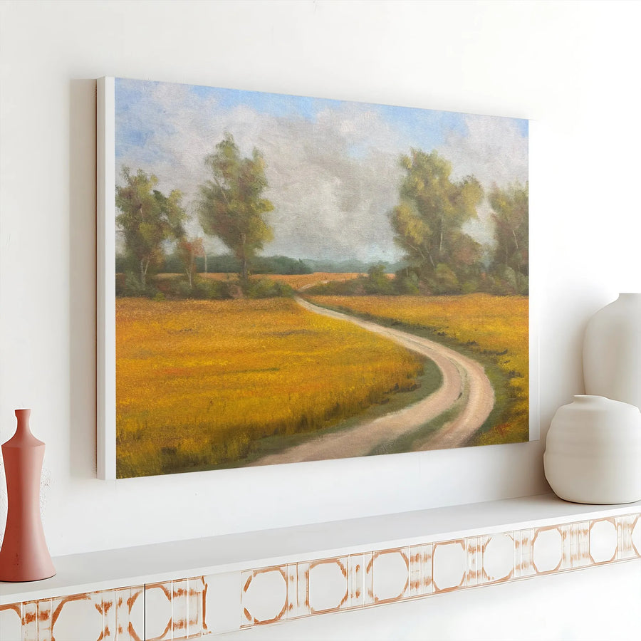 Midwestern Harvest Canvas Wall Art | Rural Landscape Painting Print | Premium Gallery Wrapped Canvas | Farmhouse Living Room Decor Gift