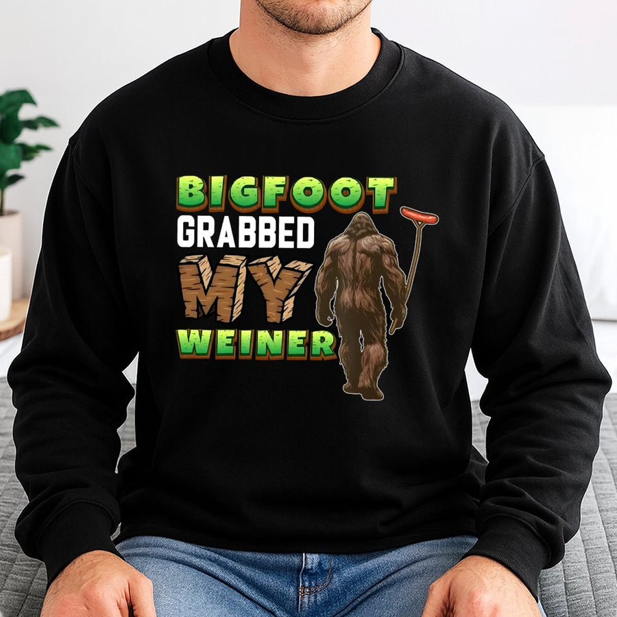 Bigfoot Grabbed My Weiner Sweatshirt | Funny Camping Sasquatch Graphic | Premium Cotton Blend | Humorous Gift For Campers And Outdoorsmen