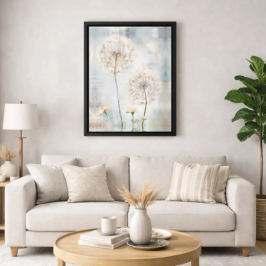 Dandelion Canvas Wall Art | Soft Watercolor Floral Botanical Print | Premium 1.25 Inch Gallery Wrap | Modern Home Decor Gift