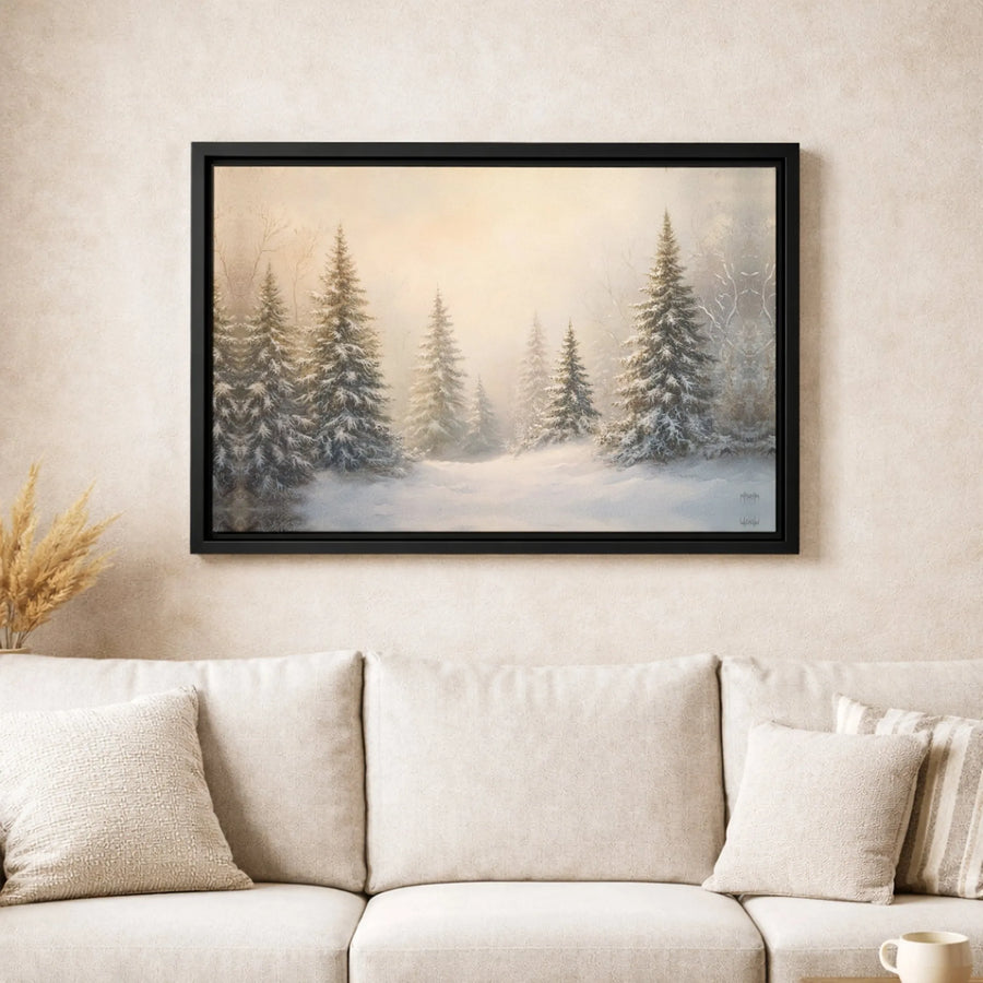 Winter Forest Canvas Wall Art | Snowy Pine Tree Landscape | Premium 1.25" Gallery Wrap | Serene Nature Home Decor for Living Room