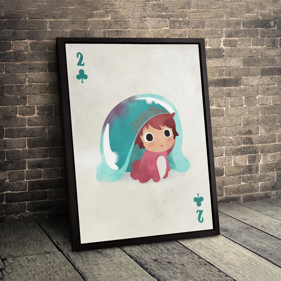 Cute Playing Card Canvas Art | 2 of Clubs Whimsical Character Illustration | Premium Gallery Wrapped Wall Decor | Unique Gift for Card Game Enthusiasts