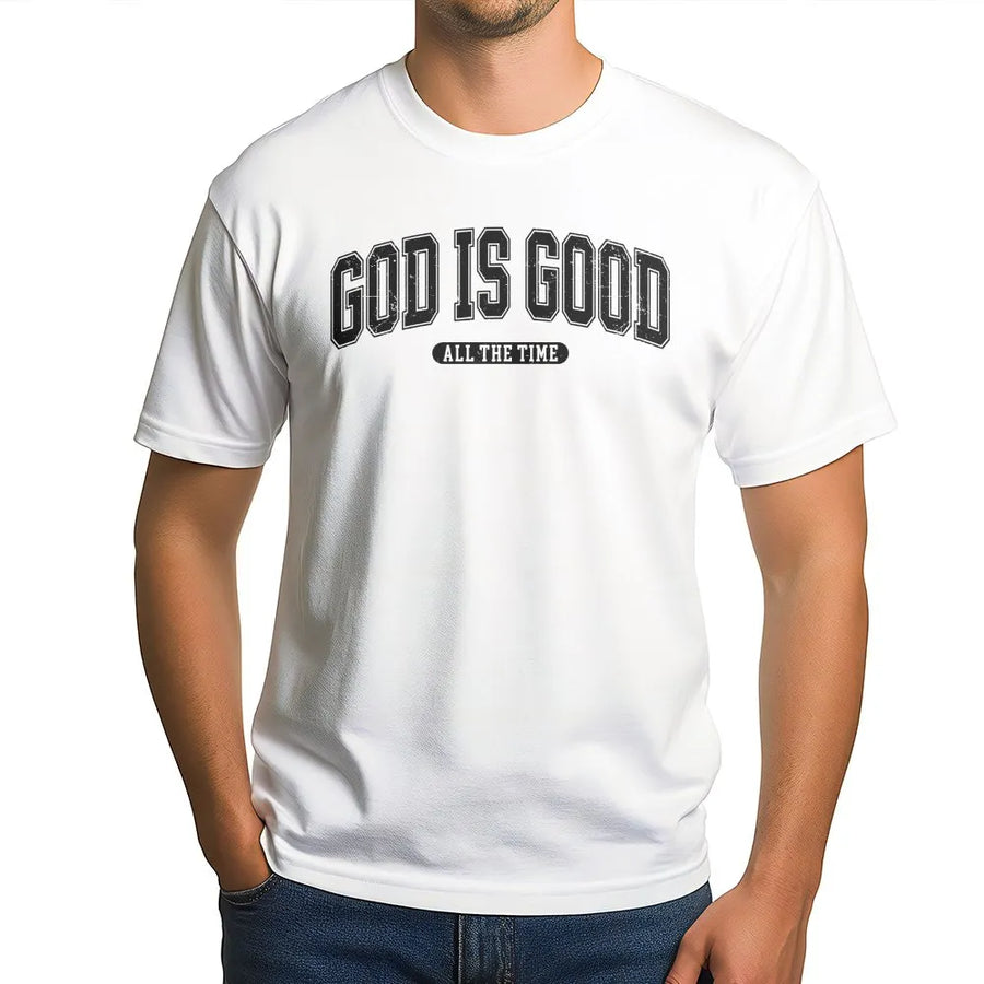 God Is Good T-Shirt | Retro Christian Sweatshirt with Varsity Design | Soft Cotton Blend | Faith Based Gift for Men & Women