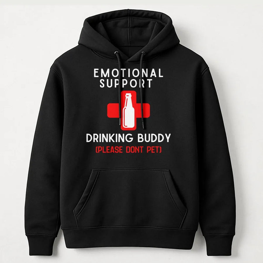 Emotional Support Drinking Buddy Hoodie | Funny Beer Lover Graphic Tee | Premium Cotton Blend Unisex Sweatshirt | Perfect Alcohol Humor Gift For Party Animal