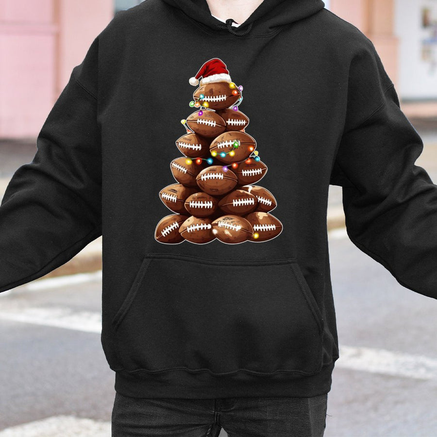 Football Christmas Tree Hoodie | Festive Sports Holiday Sweatshirt | Soft Cotton-Poly Blend | Cozy Winter Gift for Football Moms and Fans