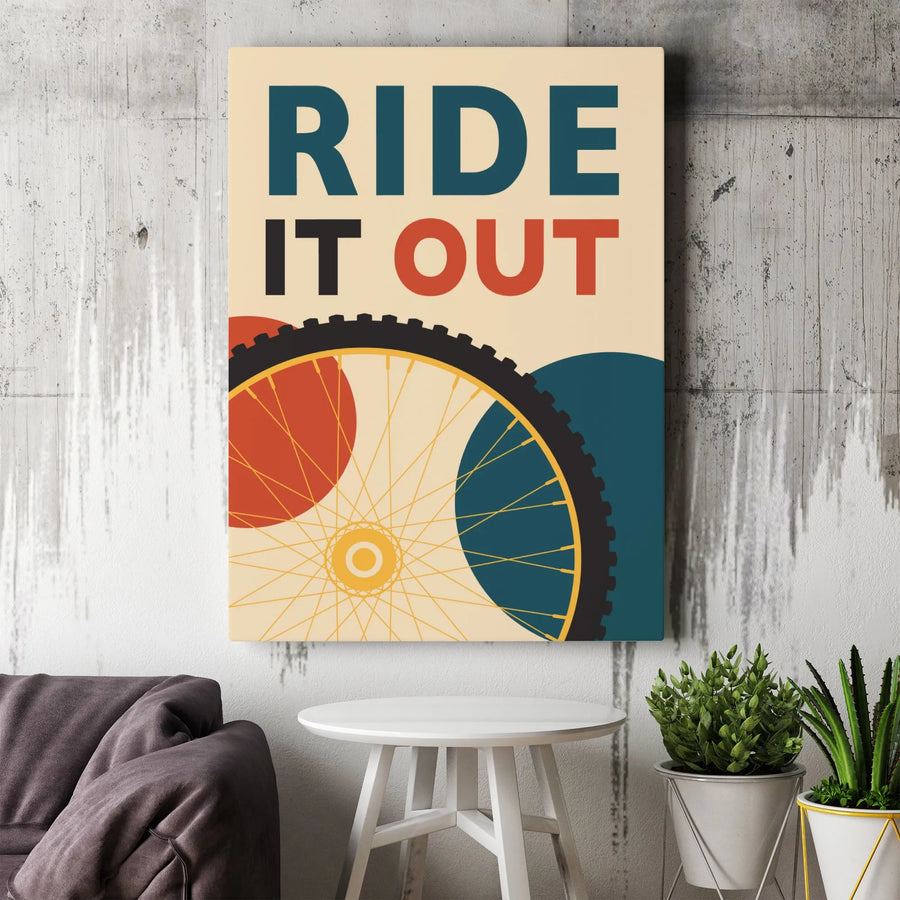 Ride It Out Mountain Bike Wall Art | Retro Cycling Graphic Canvas | Premium Gallery Wrap Decor | Gift For Cyclists And MTB Enthusiasts