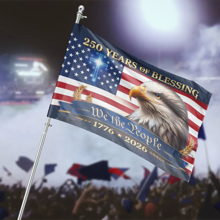 Patriotic 250th Anniversary House Flag | We The People Eagle & Cross Design | Double Sided Weather Resistant Banner | Commemorative 1776-2026 Yard Decor Gift