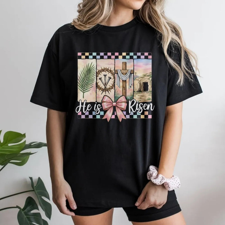 He Is Risen Easter T-Shirt | Religious Cross and Empty Tomb Graphic | Premium Soft Cotton Tee | Christian Faith Gift for Easter Sunday