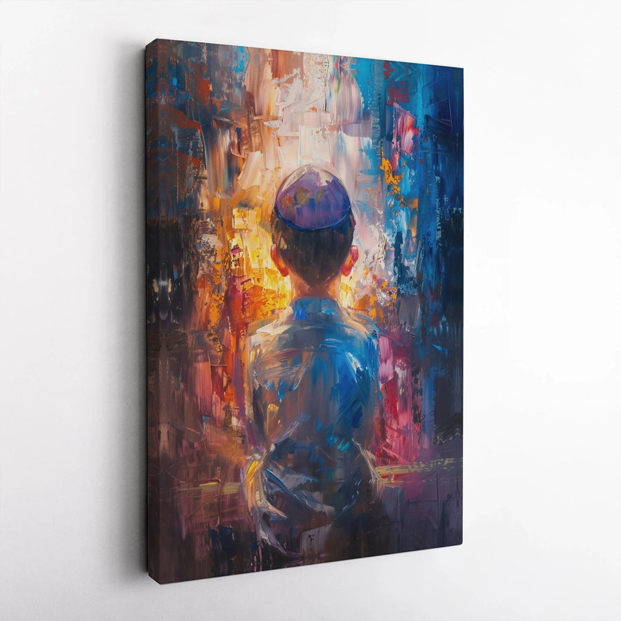 Jewish Boy Praying Canvas Print | Abstract Synagogue Wall Art | Premium Gallery-Wrapped Portrait | Spiritual Home Decor Gift