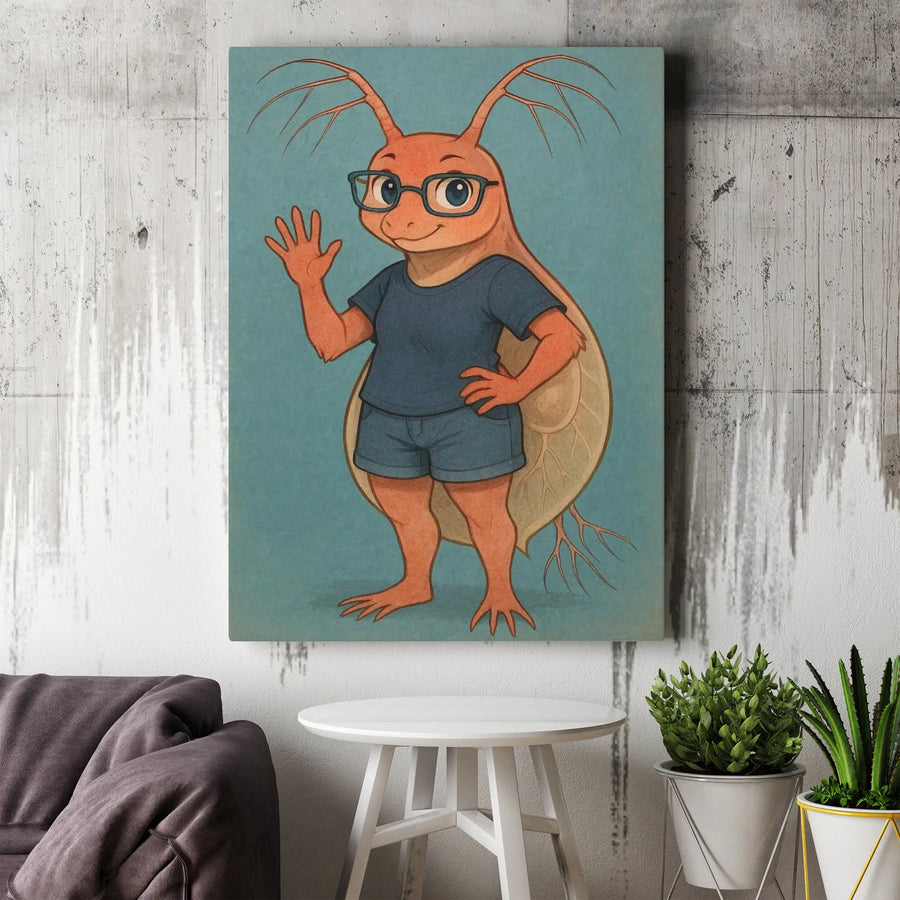 Cute Insect Wall Art | Friendly Cartoon Bug with Glasses | Premium Gallery Wrap Canvas | Whimsical Nursery & Classroom Decor
