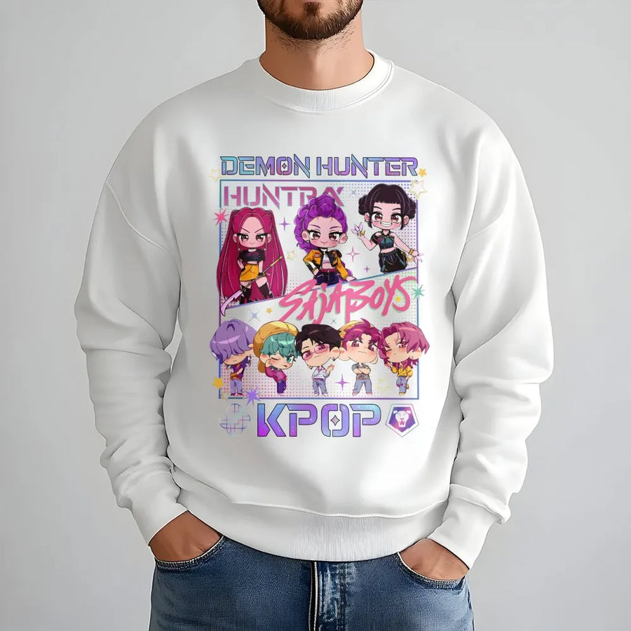 Kpop Anime Sweatshirt | Demon Hunter Manga Graphic Design | Premium Cotton Blend Unisex Pullover | Gift for K-Pop Fans and Otaku