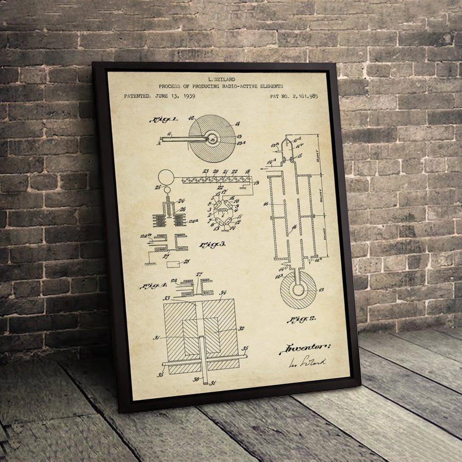 Leo Szilard Nuclear Patent Print | Vintage Science Wall Art | Premium Gallery Wrapped Canvas | Physics Teacher & Scientist Gift Idea