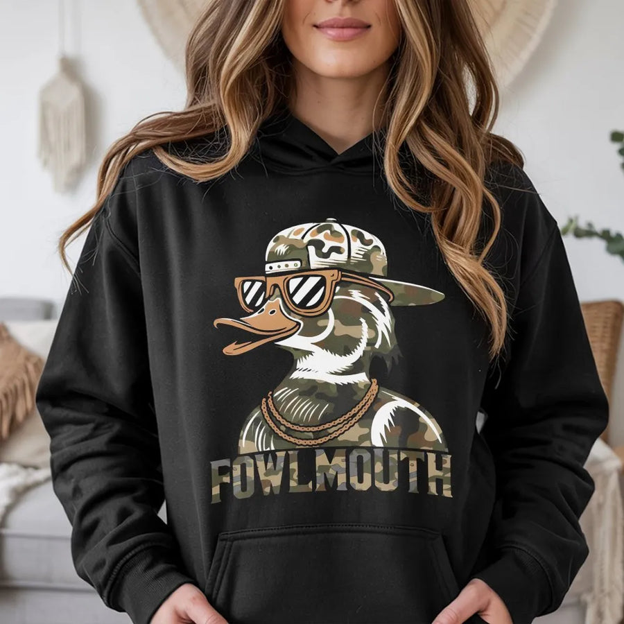 Fowlmouth Duck Hunting Hoodie | Camo Streetwear Graphic Print | Premium Soft Cotton Blend | Funny Outdoor Gift For Waterfowl Hunters