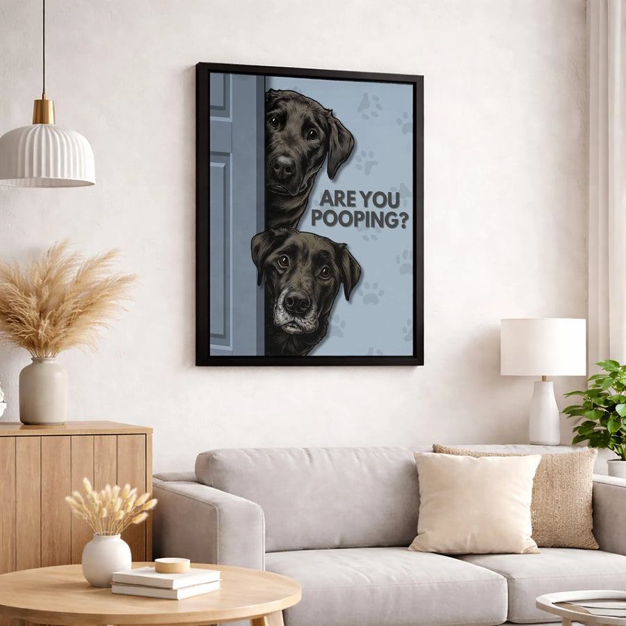 Black Labrador Dog Wall Art | Are You Pooping Funny Bathroom Decor | Premium 1.25-Inch Canvas Print | Humorous Gift For Dog Lovers