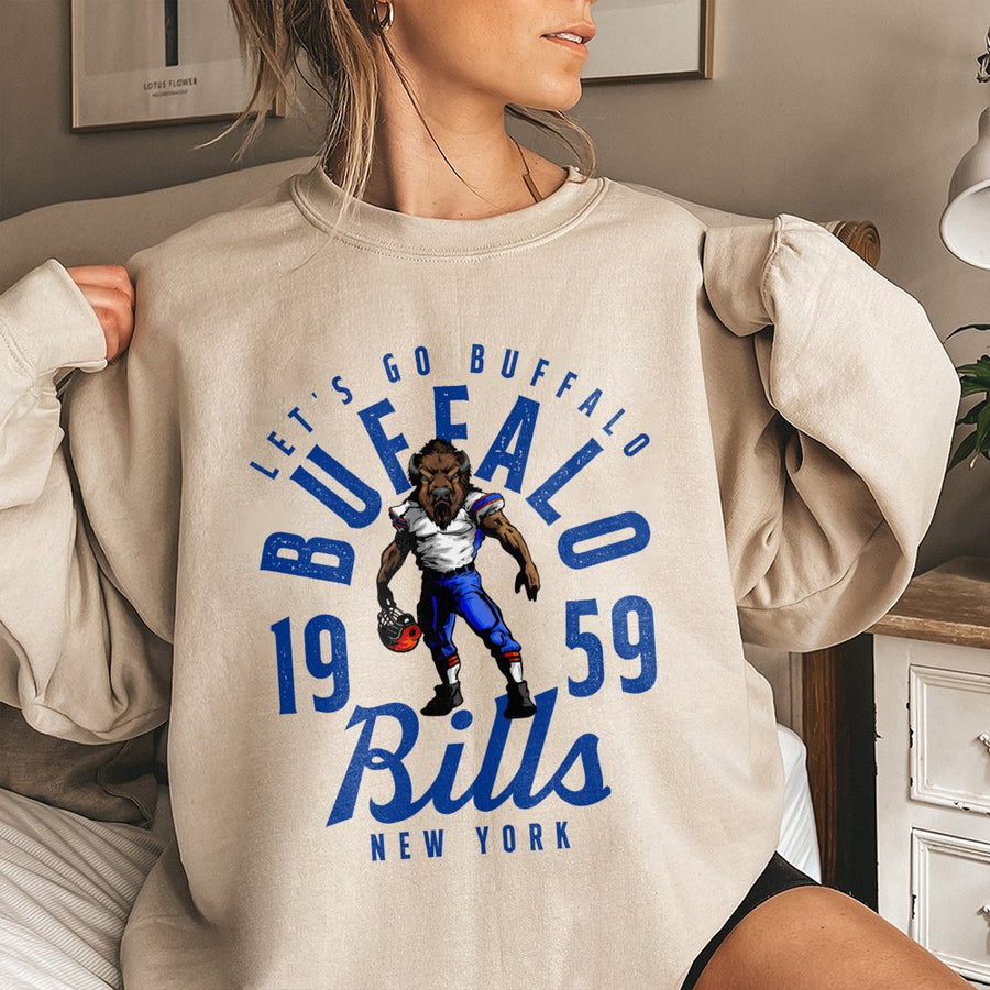 Let'S Go Buffalo 1959 Bills New York With Buffalo Football Mascot Sweatshirt