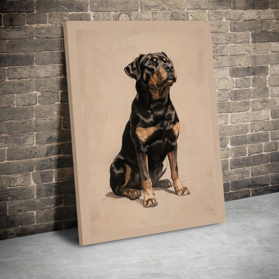 Rottweiler Canvas Wall Art | Realistic Dog Portrait Illustration | Premium Gallery-Quality Print | Gift for Rottweiler Owner