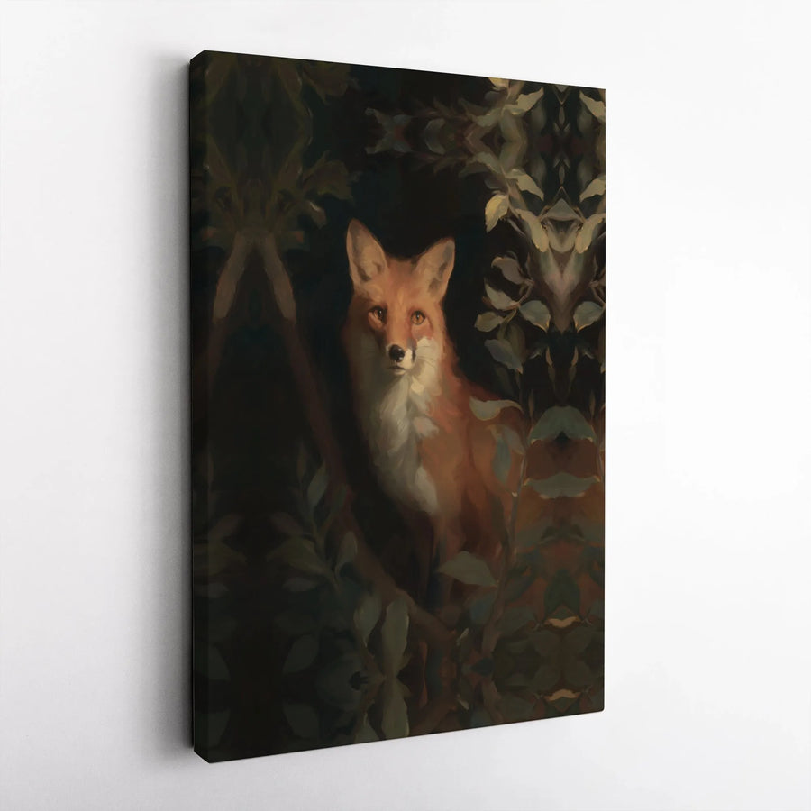 Red Fox Wall Art | Moody Forest Oil Painting Style | 1.25-Inch Gallery Wrap Canvas | Premium Wildlife Home Decor Gift