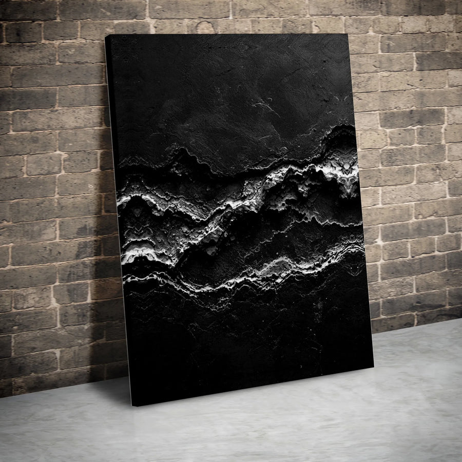 Abstract Black Wall Art Canvas Print | Textured Mineral Design | Gallery Wrapped Premium Canvas | Modern Office & Living Room Decor Gift