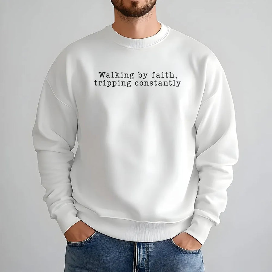 Walking by Faith Sweatshirt | Funny Christian Quote Sweatshirt | Premium Cotton Blend | Inspirational Jesus Apparel Gift for Women & Men