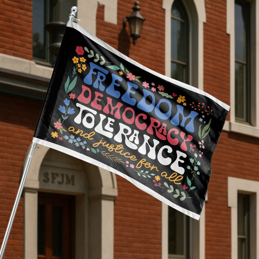 Freedom Democracy Tolerance Flag | Retro Floral Yard Banner | Weather-Resistant Polyester | Patriotic Home Decor Gift