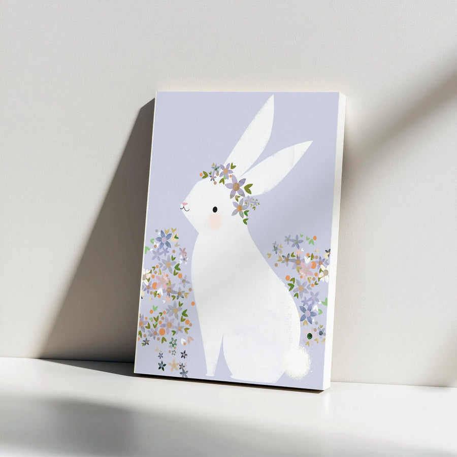 Bunny Canvas Wall Art | Cute Rabbit with Flower Crown Print | Thick Gallery Wrapped Canvas | Premium Nursery Decor Gift for Girls