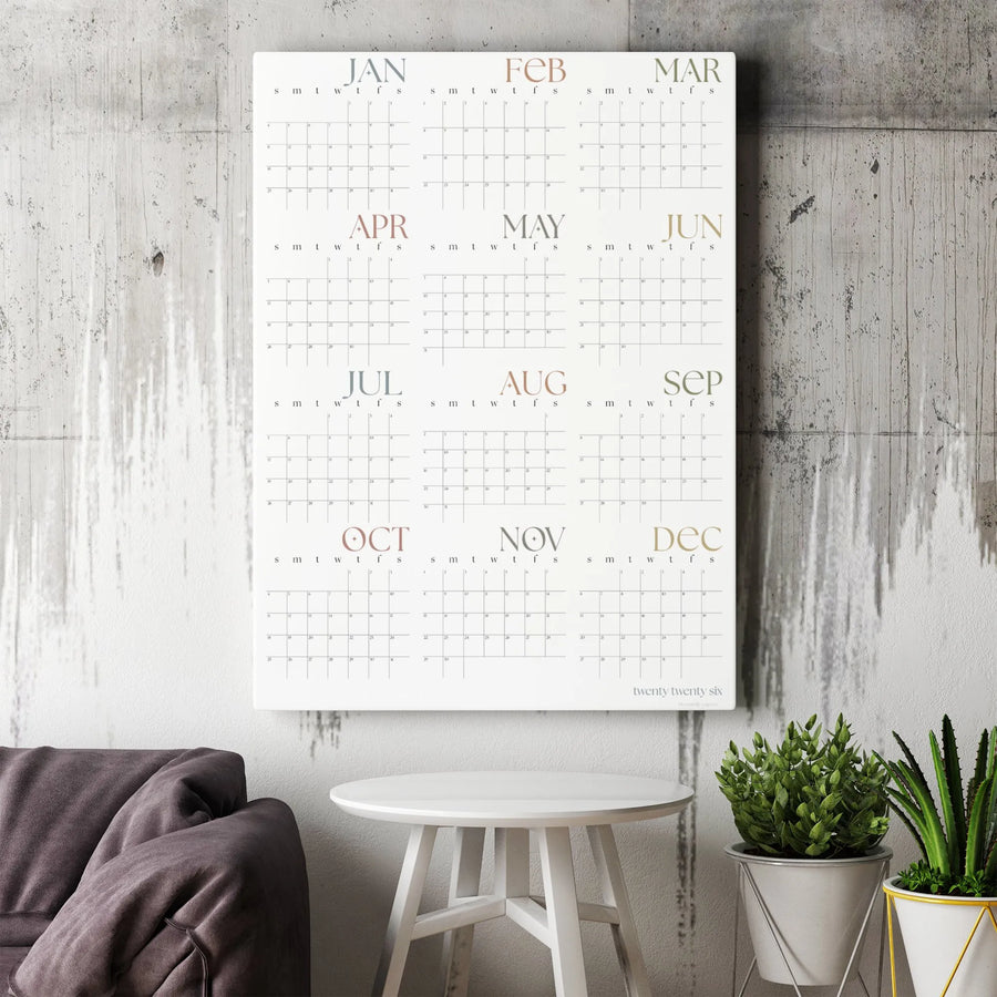 2026 Yearly Wall Calendar Canvas | Minimalist Year At A Glance Print | 1.25 Inch Gallery Wrap Premium Canvas | Modern Office Decor Home Organization Gift