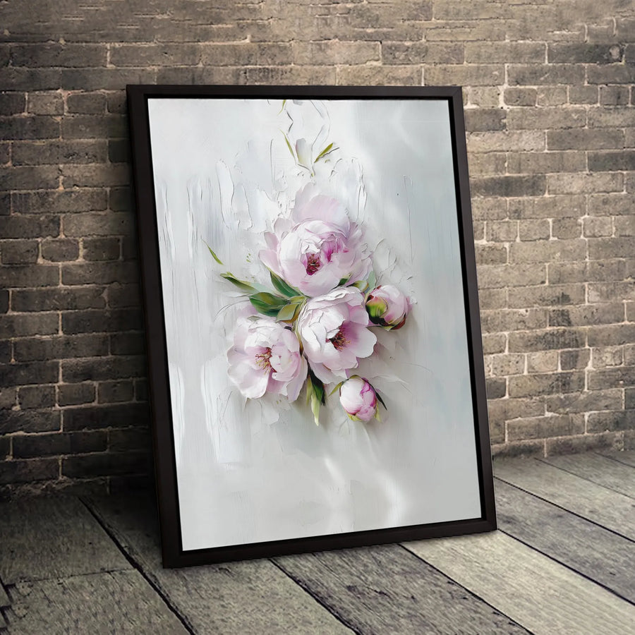 Pink Peony Bouquet Canvas Print | Textured Impasto Floral Oil Painting Style | Premium Fade-Resistant Gallery Wall Art | Elegant Home Decor Gift