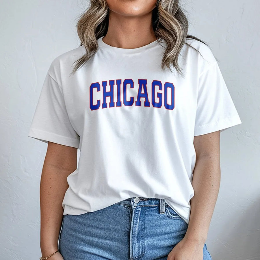 Chicago T-Shirt | Retro Varsity College Font | Premium Cotton Blend | Gift for Men & Women