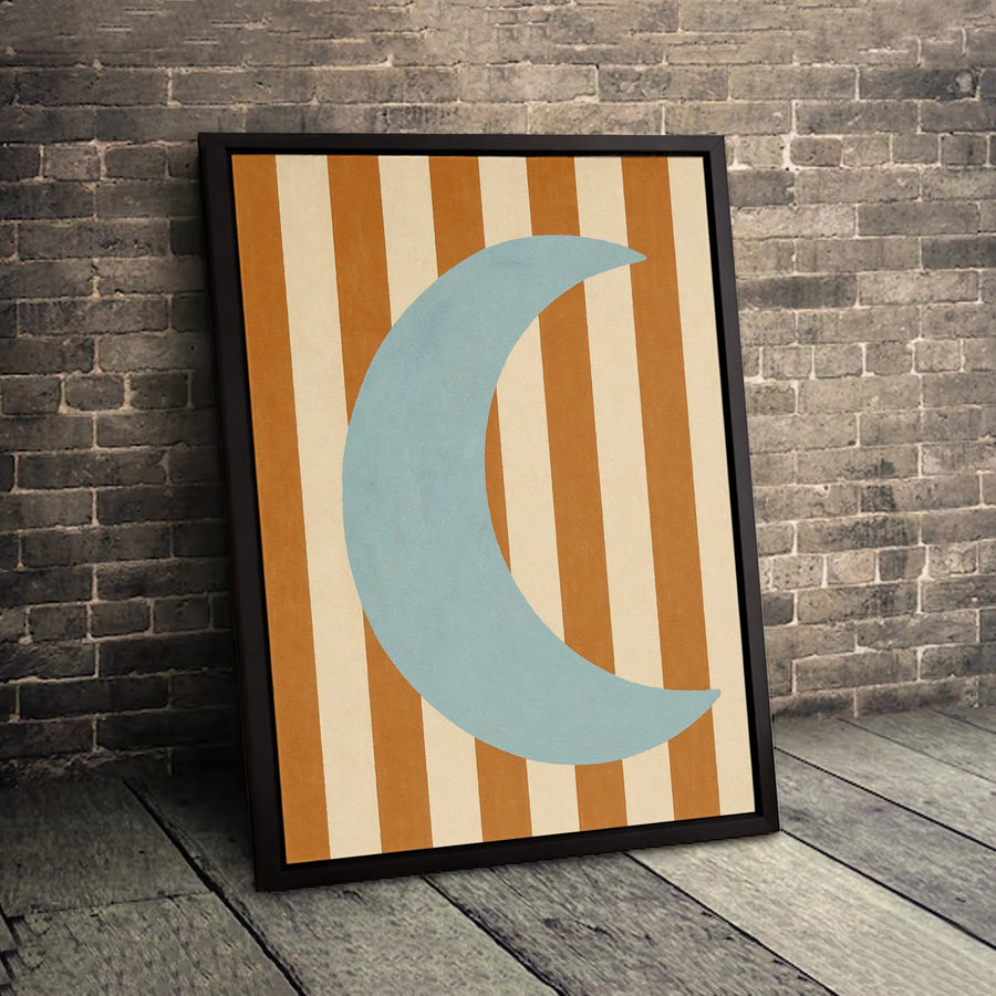 Mid Century Modern Moon Wall Art | Vertical Striped Celestial Canvas Print | Gallery-Wrapped Premium Decor | Minimalist Bedroom Living Room Gift
