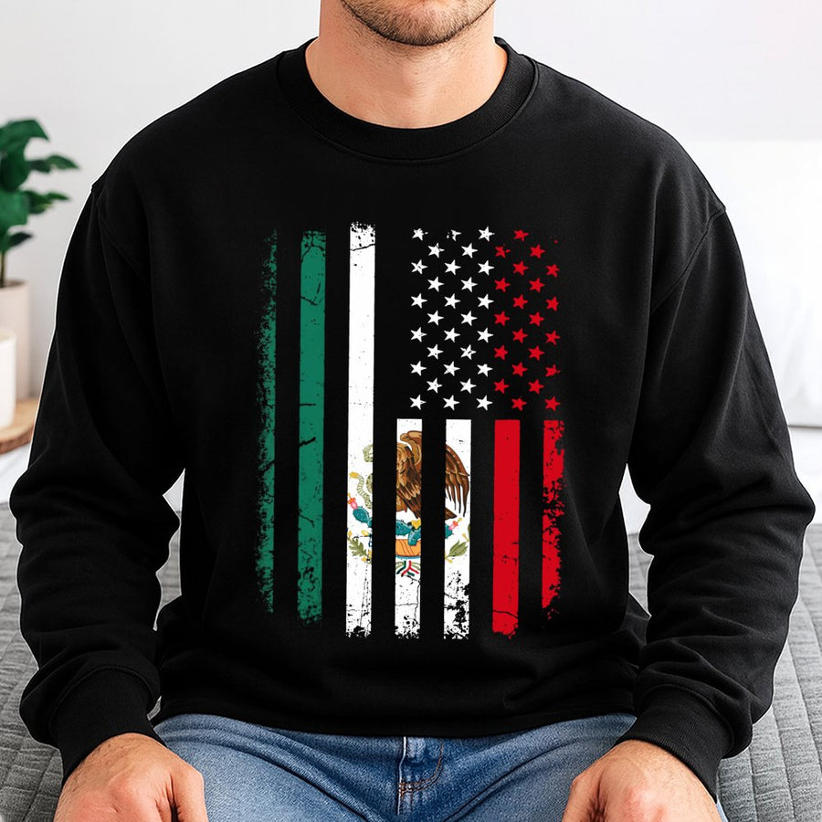 Mexican American Flag Sweatshirt | Distressed Heritage Graphic Print | Premium Cotton Blend | Gift For Latino Pride & Cultural Identity