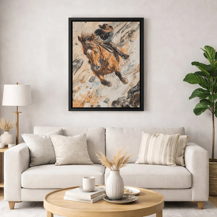 Western Cowboy Wall Art | Galloping Horse Watercolor Print | Premium 1.25" Gallery Canvas | Rustic Home Decor Gift for Horse Lovers