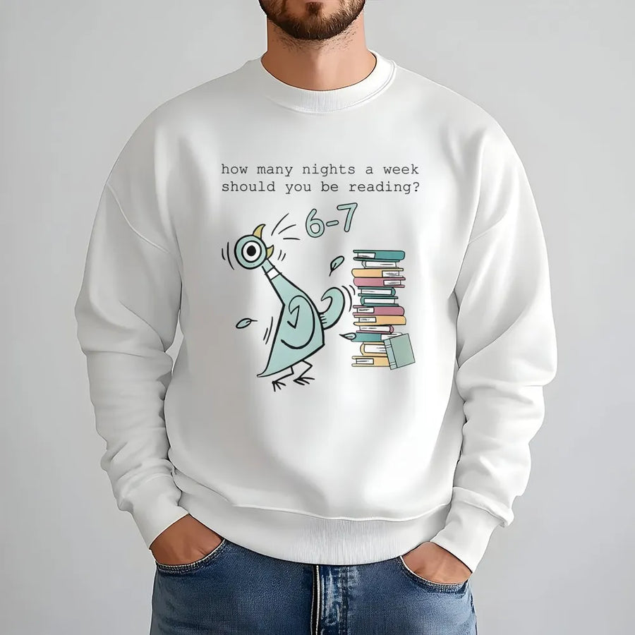 Reading Sweatshirt | Funny Bookworm Pigeon Graphic | Premium Cotton Blend | Gift for Librarians Teachers and Book Lovers