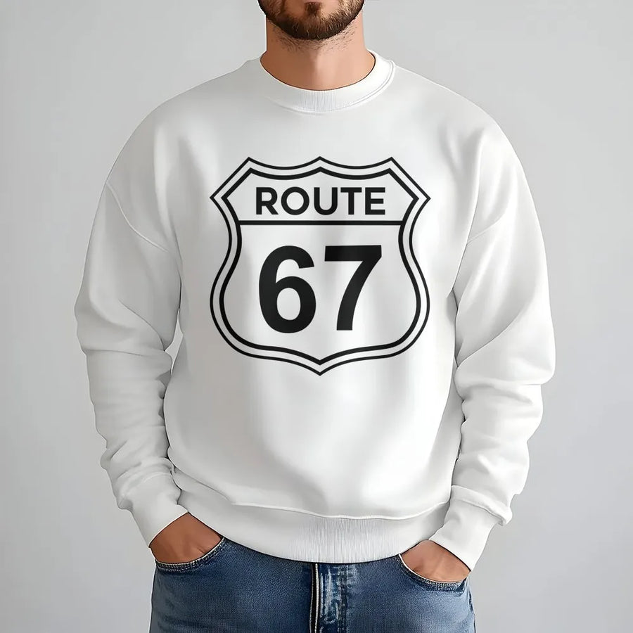 Route 67 Sweatshirt | Retro Highway Sign Graphic | Premium Cotton Blend | Gift for Road Trip Enthusiast or Math Teacher