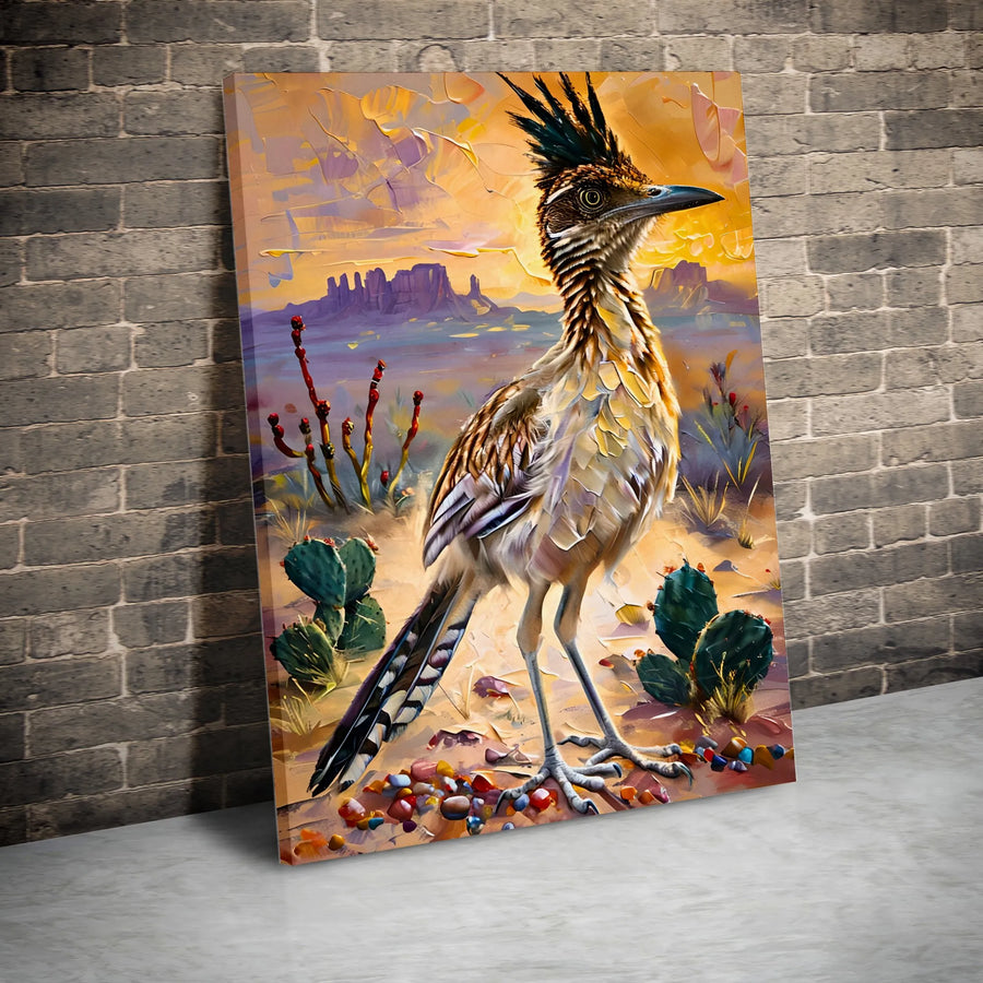 Roadrunner Canvas Wall Art | Southwestern Desert Impasto Painting | Premium Fade-Resistant Print | Western Home Decor Gift for Bird Lovers