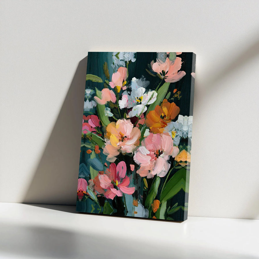 Textured Floral Canvas Art | Vibrant Botanical Painting Print | Premium Gallery Wrap | Modern Farmhouse Living Room Decor Gift